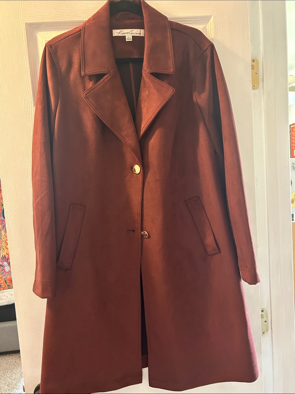 Kenneth Cole New York Women's suede Rust Brown Trench Coat